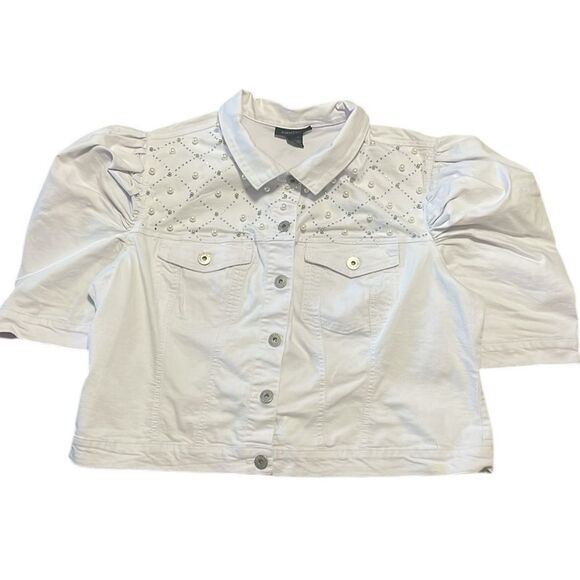 Ashley Stewart bejeweled white Jean Jacket and Crop pants, 22/24 - Picture 6 of 10